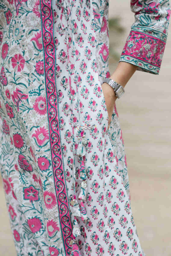 Image for Kessa Wsr203 Naazia Angrakha Kurta With Hand Block Print Closeup
