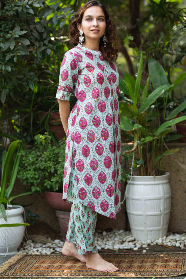 Image for Kessa Wsr207 Gulshan Kurta Pant Set With Metallic Embellishments 1 Side