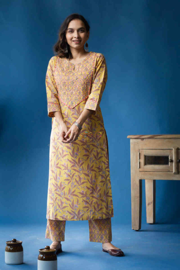 Image for Kessa Avdaf38 Soha Kurta Pant Set With Embroidery And Sequin Details Featured