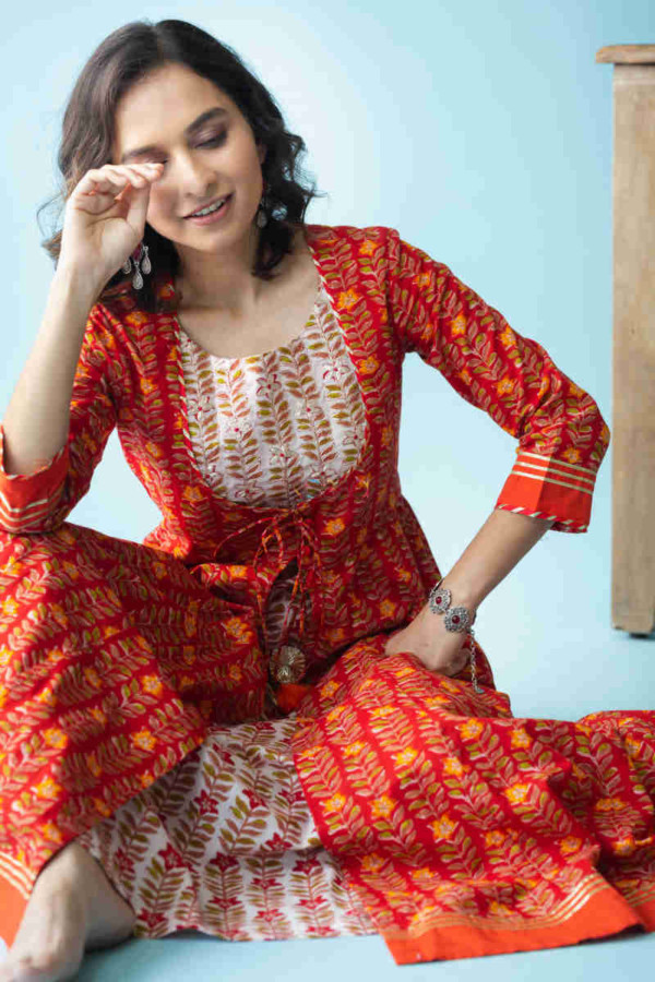 Image for Kessa Avdaf46 Nazgul Anarkali Kurta With Gota Patti Work Sitting 1