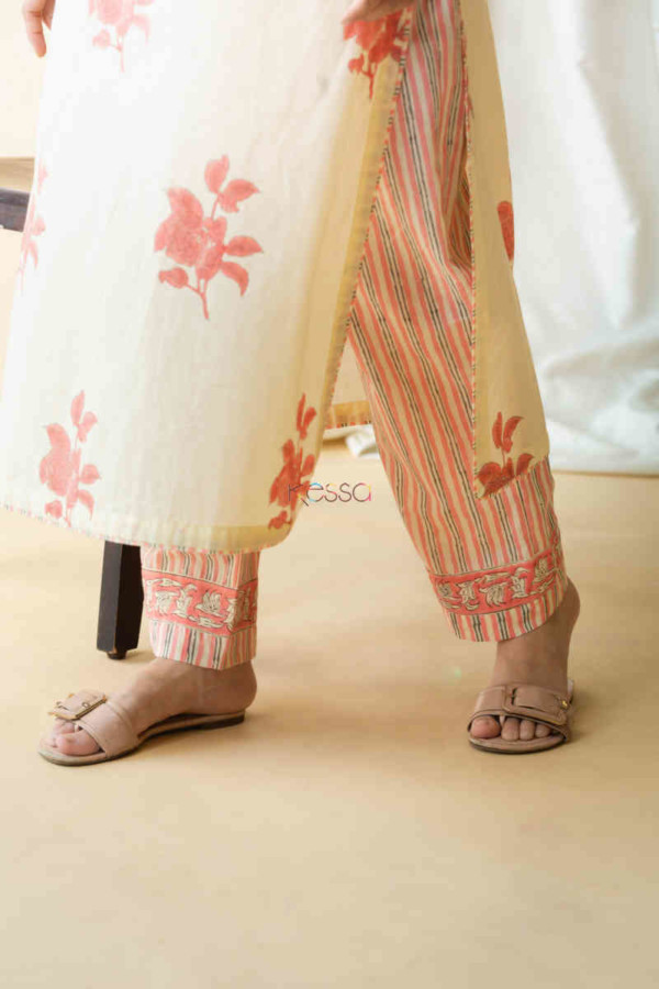 Image for Kessa Avdaf49 Ashmeera Kurta Pant And Dupatta Set With Hand Block Print Bottom