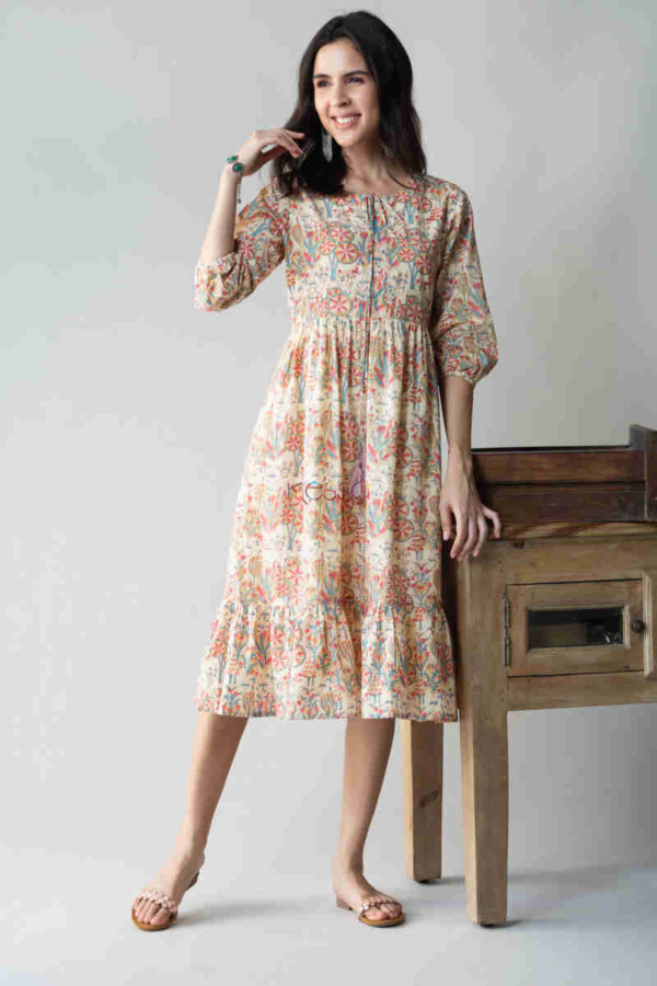 Image for Kessa Avdaf52 Chulbuli Tiered Dress With Quirky Prints Front