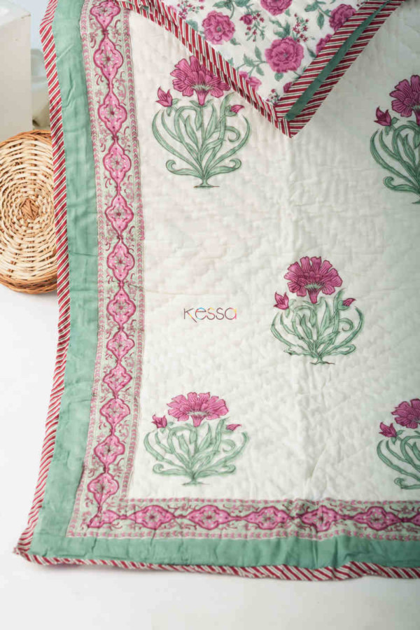 Image for Kessa Kaq143 Carissma Pink And White Single Bed Quilt Front