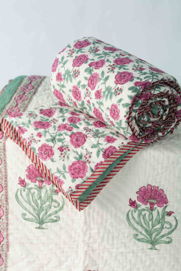 Image for Kessa Kaq143 Carissma Pink And White Single Bed Quilt Look