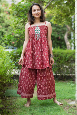 Image for Kessa Kcb14 Tabeer Top And Palazzo Set With Hand Block Print Featured