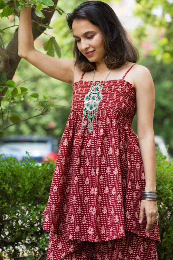 Image for Kessa Kcb14 Tabeer Top And Palazzo Set With Hand Block Print Side