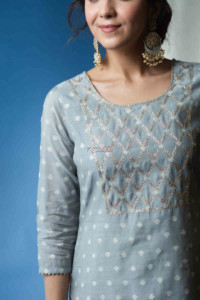 Image for Kessa Ws697 Arsh Chanderi Kurta With Cotton Silk Salwaar And Benarsi Dupatta Closeup