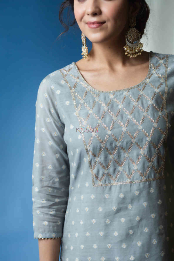 Image for Kessa Ws697 Arsh Chanderi Kurta With Cotton Silk Salwaar And Benarsi Dupatta Closeup