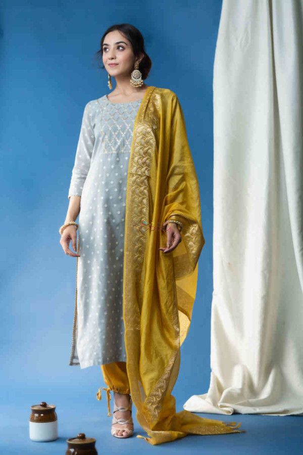 Image for Kessa Ws697 Arsh Chanderi Kurta With Cotton Silk Salwaar And Benarsi Dupatta Front 1