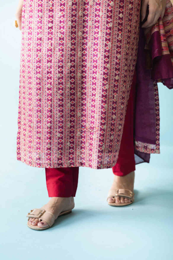 Image for Kessa Ws705 Hafiza Chanderi Kurta Dupatta Set With Bead Embellishment Bottom