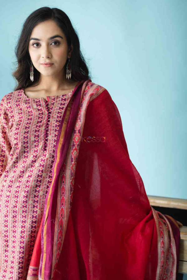 Image for Kessa Ws705 Hafiza Chanderi Kurta Dupatta Set With Bead Embellishment Closeup