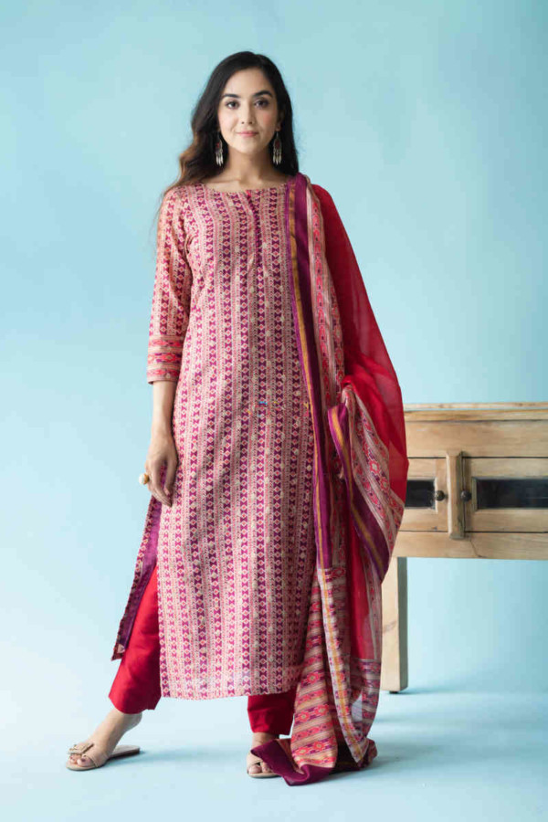 Image for Kessa Ws705 Hafiza Chanderi Kurta Dupatta Set With Bead Embellishment Featured