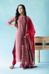 Image for Kessa Ws705 Hafiza Chanderi Kurta Dupatta Set With Bead Embellishment Front