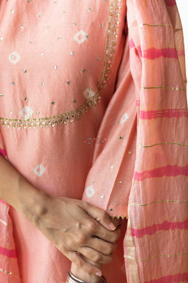 Image for Kessa Ws710 Saachi Kurta Dupatta Set With Bandhani Print Closeup