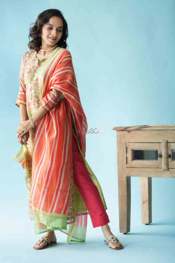 Image for Kessa Ws711 Joshika Kurta Dupatta Set With Gota Bijiya Embellishments Side 1