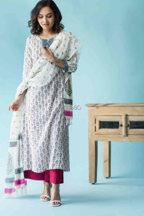 Image for Kessa Wsr217 Gajra Kurta Dupatta Set With Hand Block Print Featured