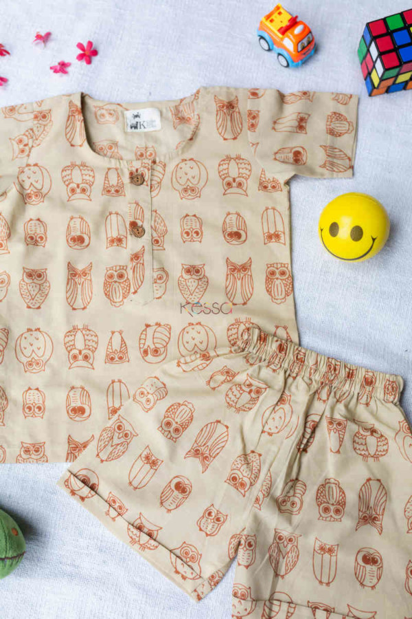 Image for Kessa Dek41 Bodhi Top And Shorts Set With Owl Print Look 1