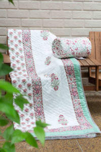 Image for Kessa Kaq154 Catskill White And Morning Glory Green Single Bed Quilt Featured