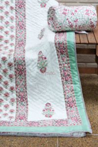 Image for Kessa Kaq154 Catskill White And Morning Glory Green Single Bed Quilt Look