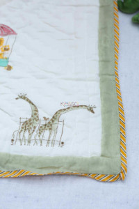 Image for Kessa Kaq158 Husk Yellow Baby Quilt With Hand Block Print Back