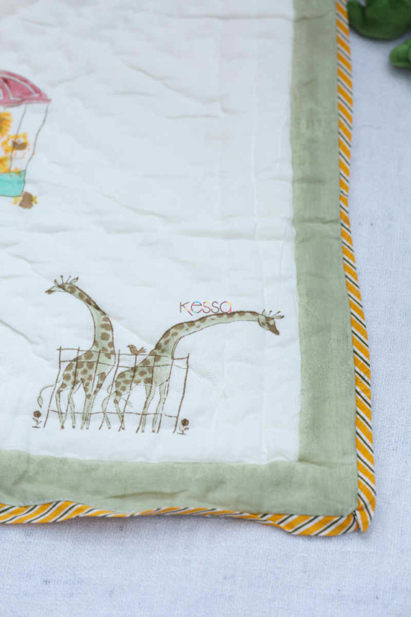 Image for Kessa Kaq158 Husk Yellow Baby Quilt With Hand Block Print Back