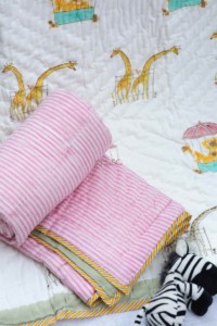 Image for Kessa Kaq158 Husk Yellow Baby Quilt With Hand Block Print Closeup