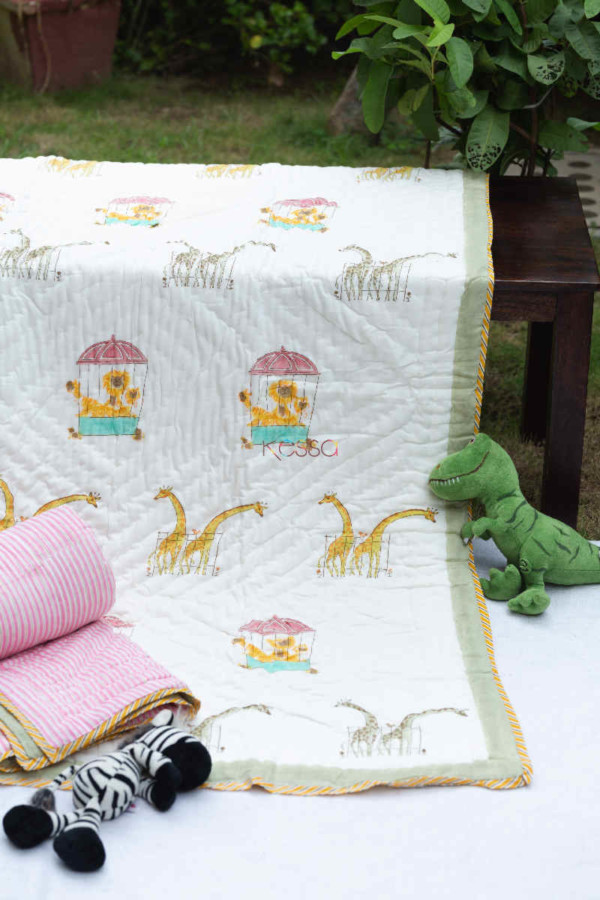 Image for Kessa Kaq158 Husk Yellow Baby Quilt With Hand Block Print Featured