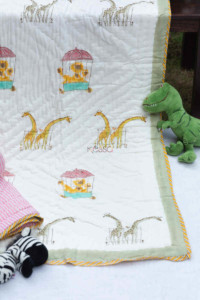 Image for Kessa Kaq158 Husk Yellow Baby Quilt With Hand Block Print Look