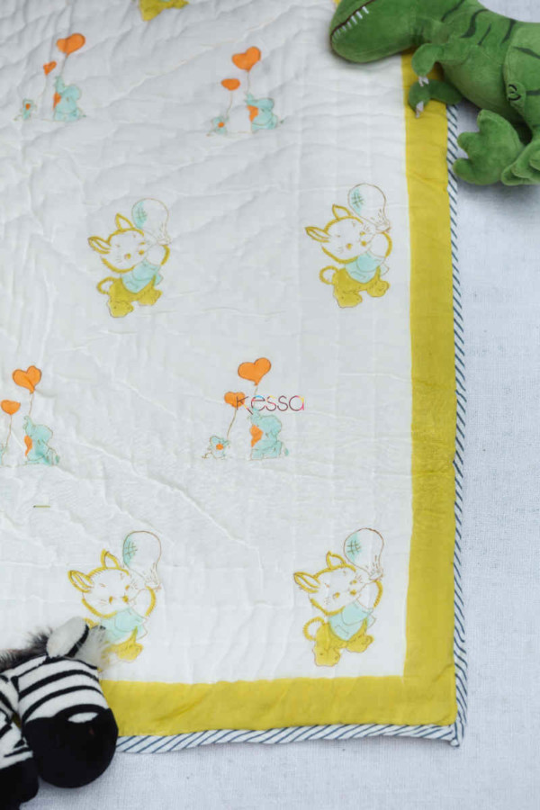 Image for Kessa Kaq159 Ronchi Yellow Baby Quilt With Hand Block Print Back