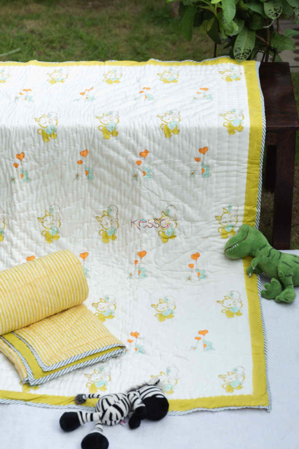Image for Kessa Kaq159 Ronchi Yellow Baby Quilt With Hand Block Print Featured
