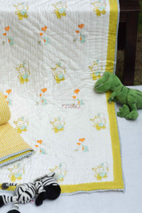 Image for Kessa Kaq159 Ronchi Yellow Baby Quilt With Hand Block Print Look