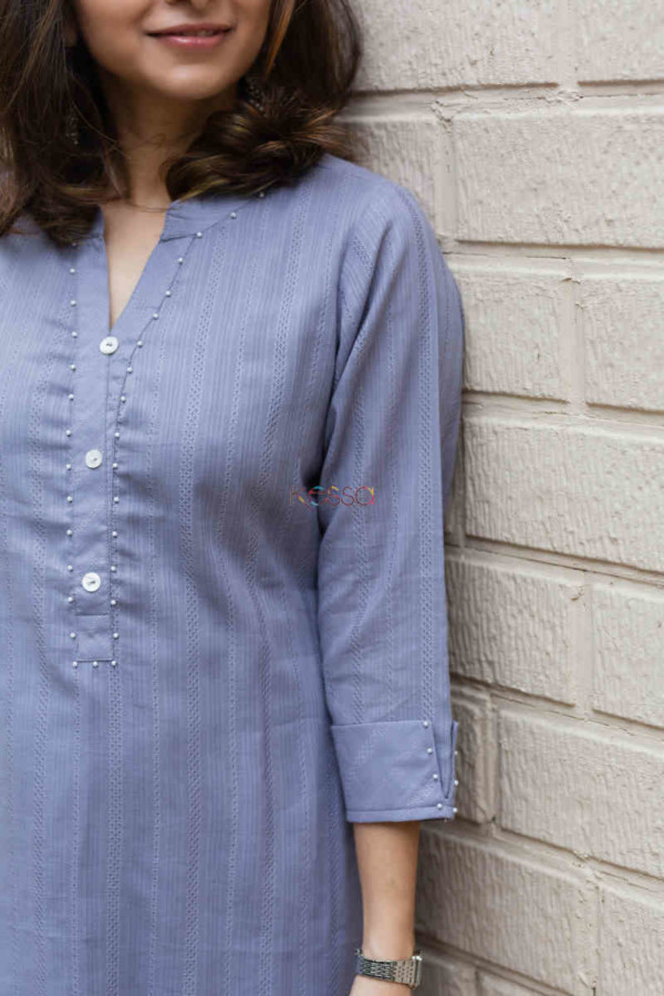 Image for Kessa Ws713 Nafees Kurta With Moti And Shell Button Details Closeup