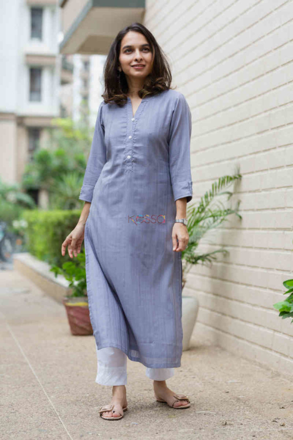 Image for Kessa Ws713 Nafees Kurta With Moti And Shell Button Details Featured