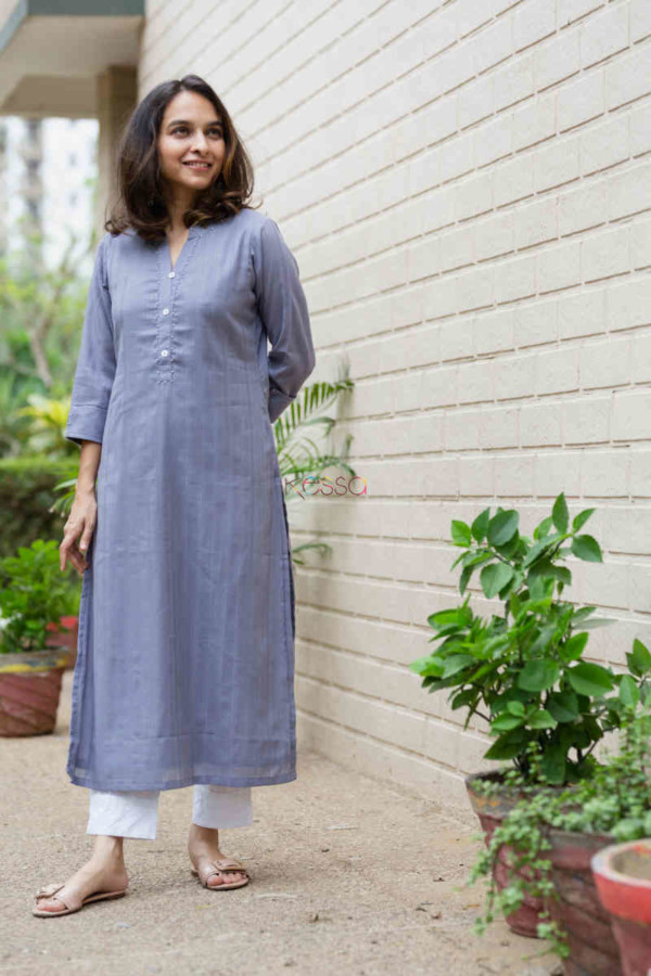 Image for Kessa Ws713 Nafees Kurta With Moti And Shell Button Details Front