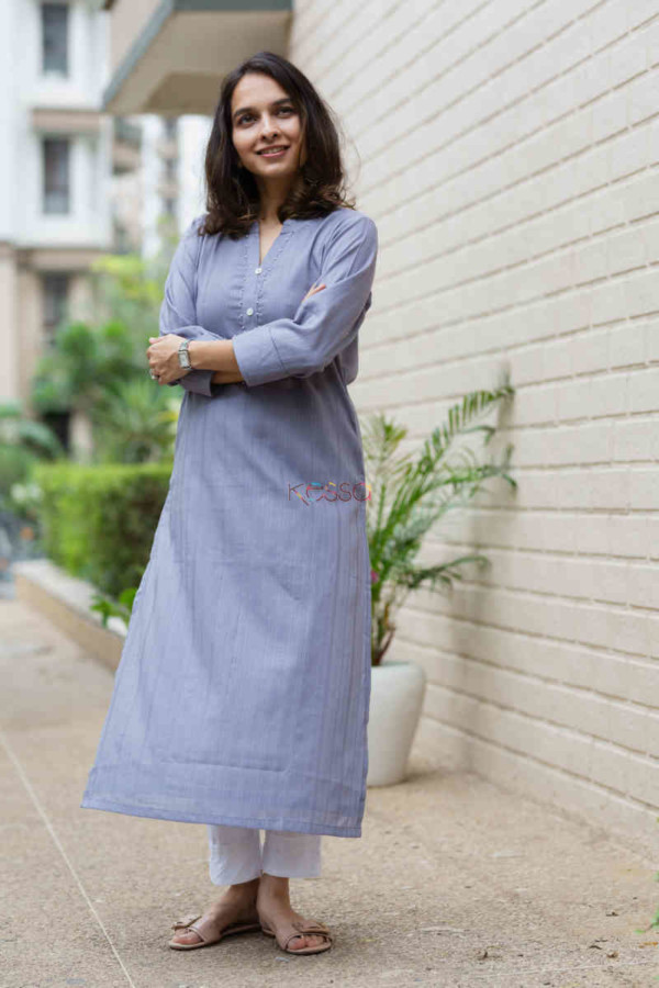 Image for Kessa Ws713 Nafees Kurta With Moti And Shell Button Details Look 1