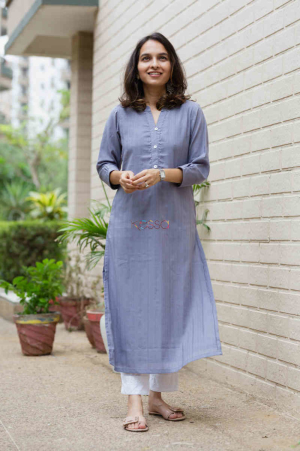 Image for Kessa Ws713 Nafees Kurta With Moti And Shell Button Details Look 2