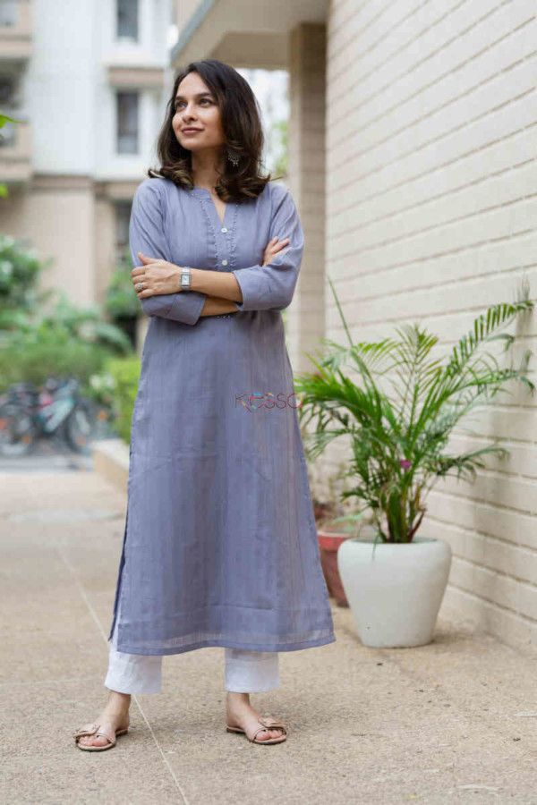 Image for Kessa Ws713 Nafees Kurta With Moti And Shell Button Details Look