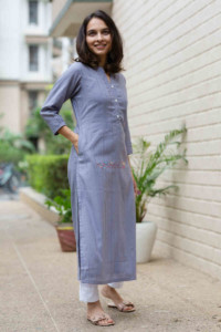 Image for Kessa Ws713 Nafees Kurta With Moti And Shell Button Details Side 1