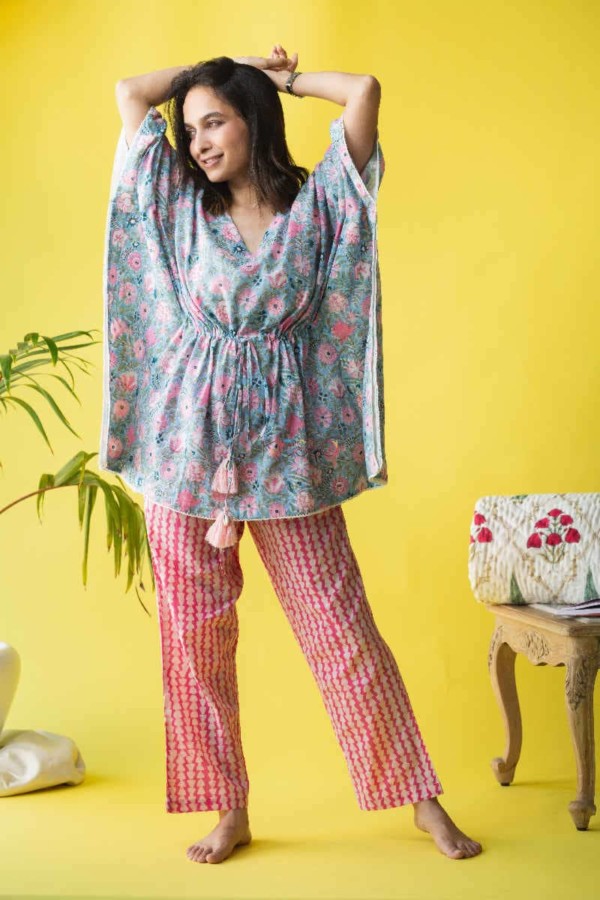 Image for Kessa Wsr218 Arbish Kaftan Pant Set With Hand Block And Batik Prints Look 1