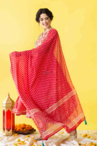 Image for Kessa Avdaf70 Madhur Bandhani Kalidaar Complete Suit Set Dupatta