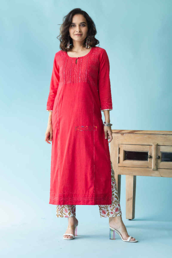 Image for Kessa Vcr66 Yasm Cotton Straight Kurta And Pant Set Featured 1