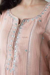 Image for Kessa Ws736 Maliha Pink Cotton Kaftan With Mirror Work Neck