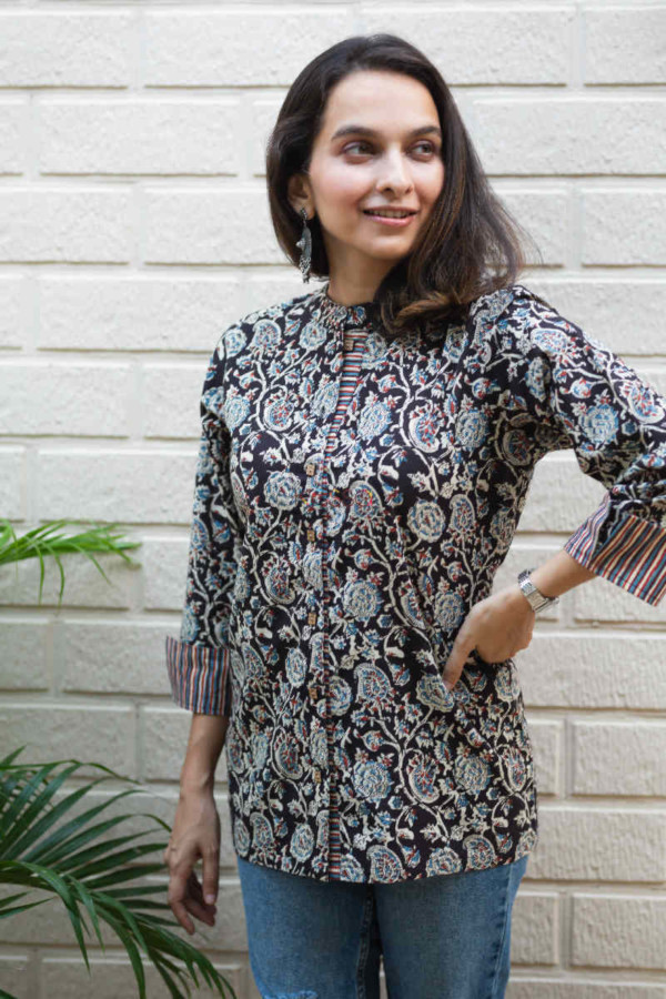 Image for Kessa Ws737 Elegant Shirt Style Cotton Block Printed Kurti Featured