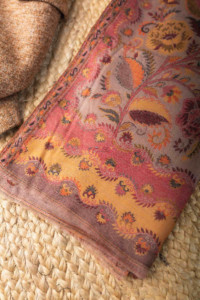 Image for Kessa Kusl30 Brown Jammwar Work Woolen Shawl Closeup