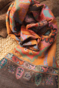 Image for Kessa Kusl36 Jammawar Work Slaty Woolen Shawl Closeup