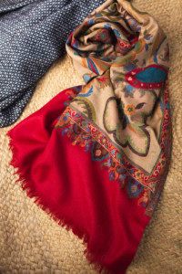 Image for Kessa Kusl39 Jammawar Work Red Woolen Shawl Look