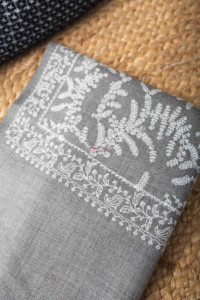 Image for Kessa Kusl48 Grey Color Embroidery Work Woolen Shawl Closeup