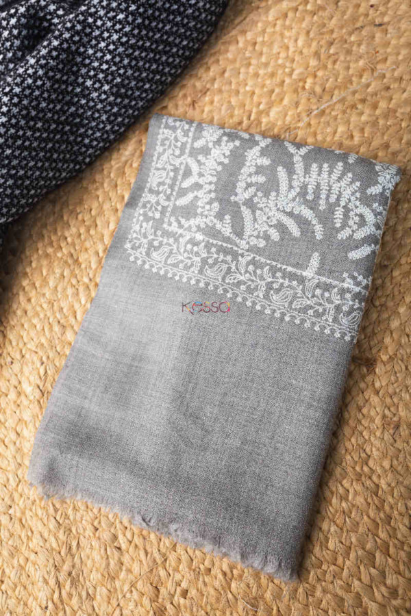 Image for Kessa Kusl48 Grey Color Embroidery Work Woolen Shawl Featured