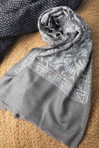 Image for Kessa Kusl48 Grey Color Embroidery Work Woolen Shawl Look