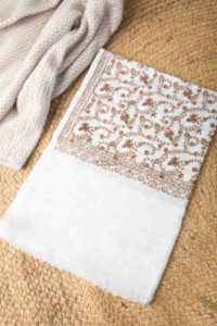 Image for Kessa Kusl49 White Color Embroidery Work Woolen Shawl Featured